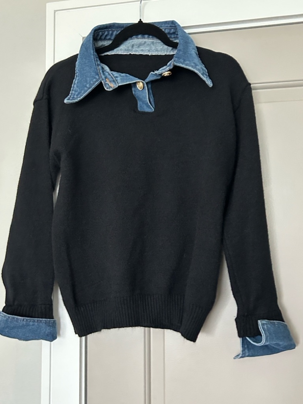 Denim Accent Black Sweater